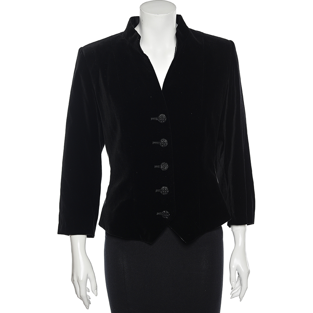 luxury-women-saint-laurent-paris-used-clothes-p564127-004-2 Saint Laurent Black Velvet Button Front Jacket L