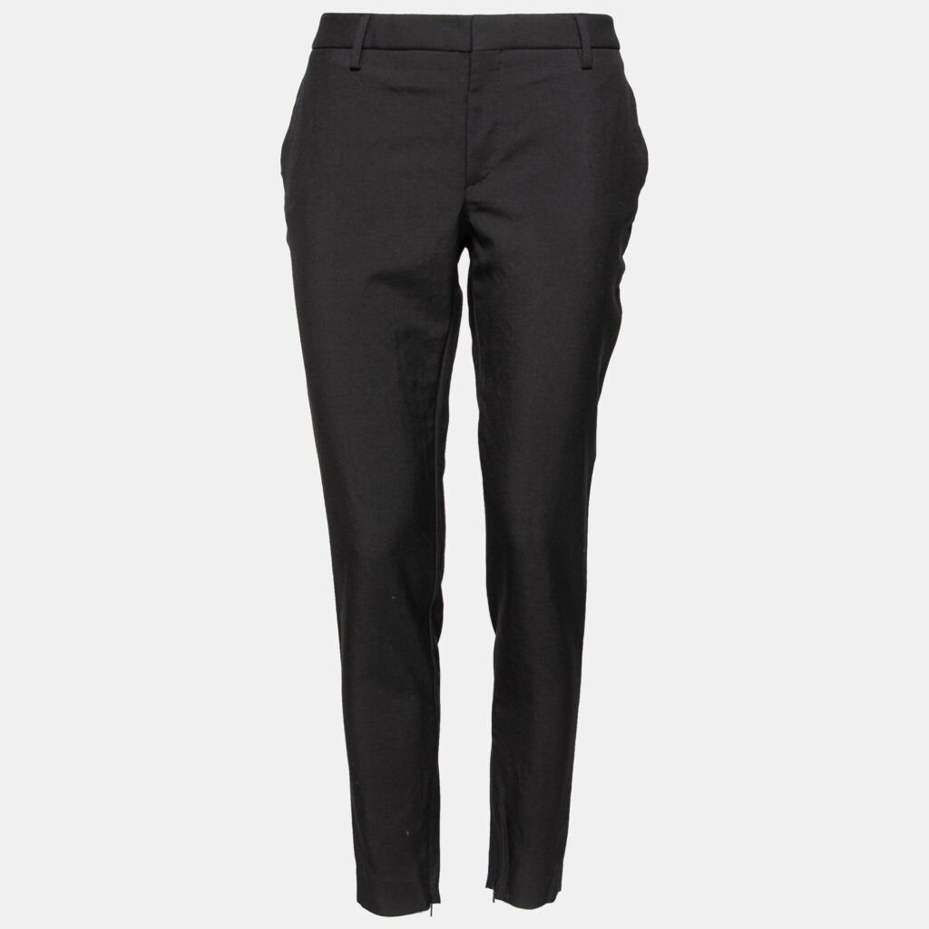 luxury-women-saint-laurent-paris-used-clothes-p627635-004-2 Saint Laurent Black Wool Zipped Hem Detailed Tapered Pants L