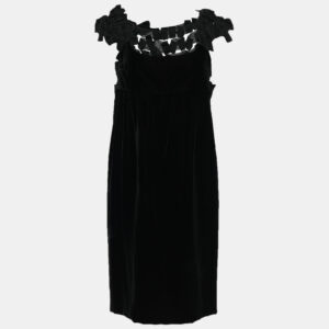 Yves Saint Laurent Black Velvet Bow Applique Midi Dress M