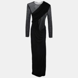 Saint Laurent Black Crepe & Jersey Draped Gown S