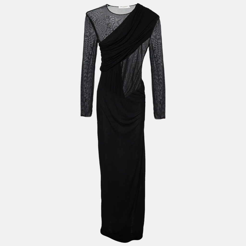 luxury-women-saint-laurent-paris-used-clothes-p827895-001 Saint Laurent Black Crepe & Jersey Draped Gown S