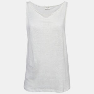 Saint Laurent Paris Off White Linen Jersey Tank Top S