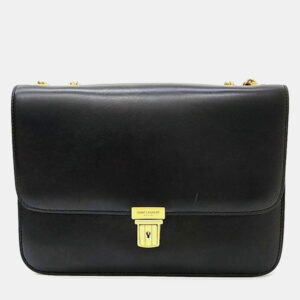 Saint Laurent Black Leather Tuc Shoulder Bag