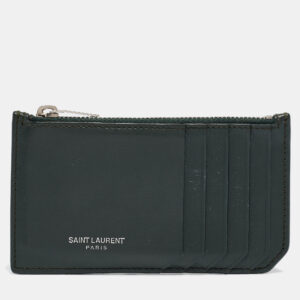 Saint Laurent Dark Green Leather Fragment Zip Card Holder