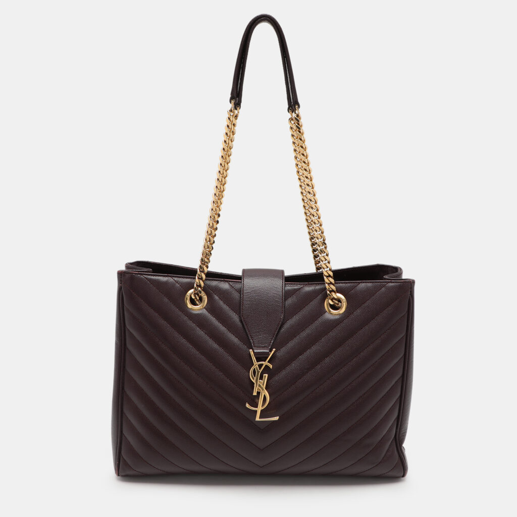 luxury-women-saint-laurent-paris-used-handbags-p1110611-001 Saint Laurent Burgundy Matelassé Leather Monogram Shopper Tote