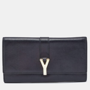 Saint Laurent Black Leather Y-Ligne Flap Continental Wallet
