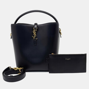 Saint Laurent Paris Black Leather LE37 Cassandra bucket bag