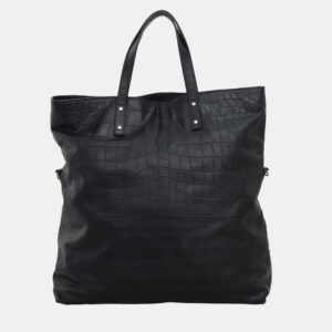 Saint Laurent Paris Black Crocodile Embossed Leather Tote Bag