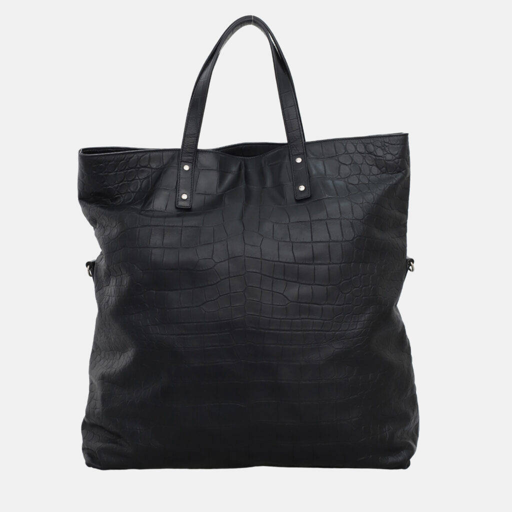 luxury-women-saint-laurent-paris-used-handbags-p1147287-007 Saint Laurent Paris Black Crocodile Embossed Leather Tote Bag