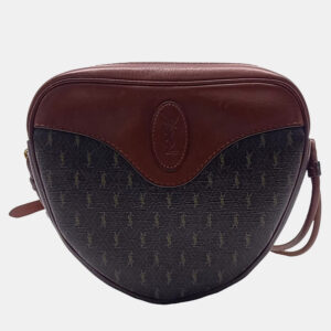 Saint Laurent Paris Brown Canvas and Leather Coeur Bag