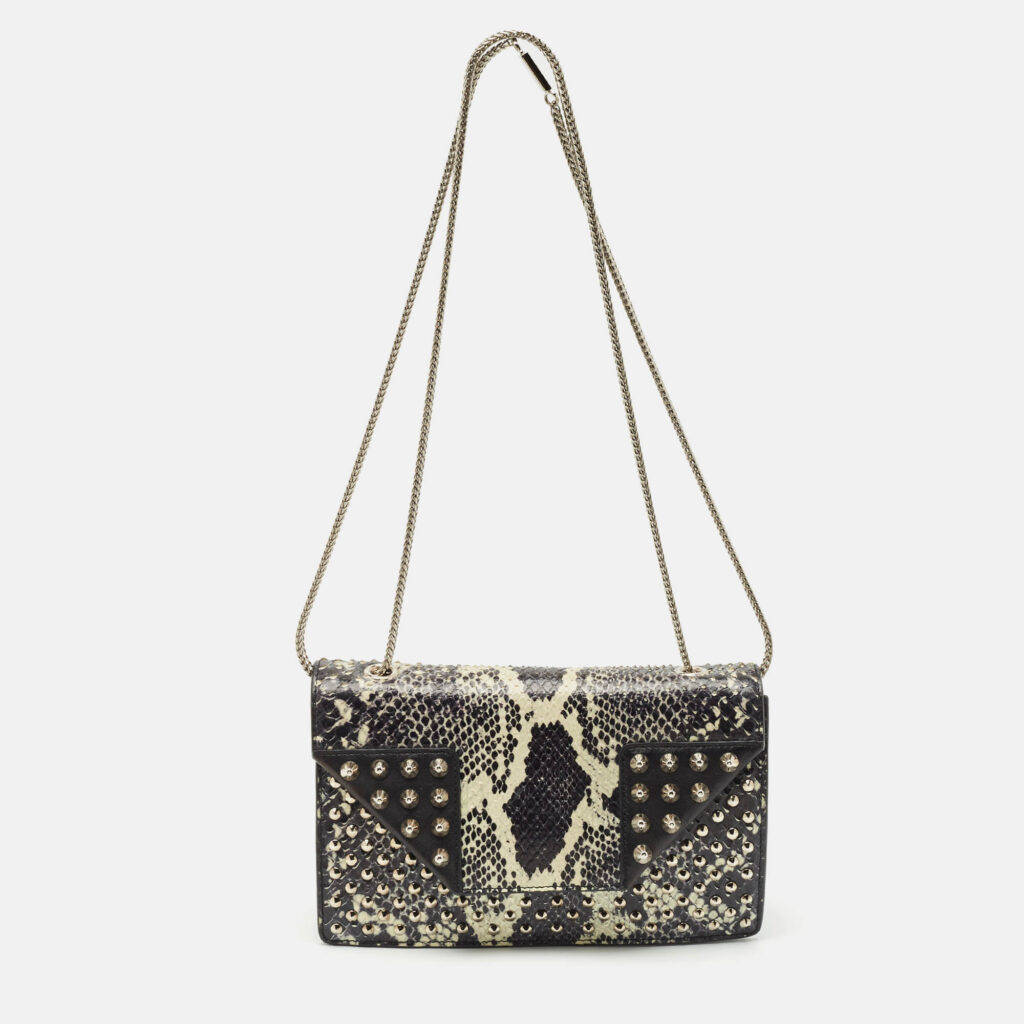 luxury-women-saint-laurent-paris-used-handbags-p1148370-014 Saint Laurent Black Python and Leather Betty Studded Shoulder Bag