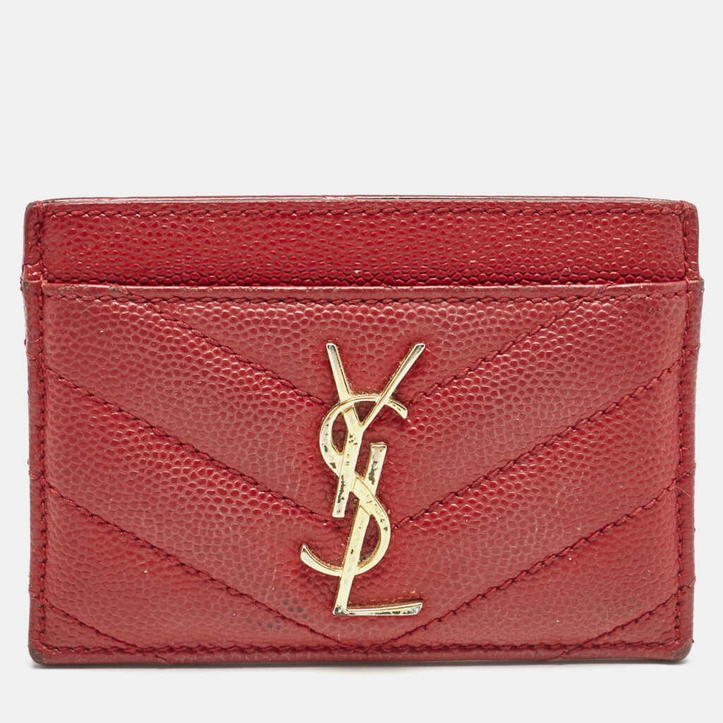 luxury-women-saint-laurent-paris-used-handbags-p1149990-007 Saint Laurent Red Matelassé Leather Monogram Card Holder