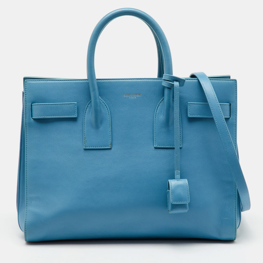 Saint Laurent Light Blue Leather Small Classic Sac De Jour Tote