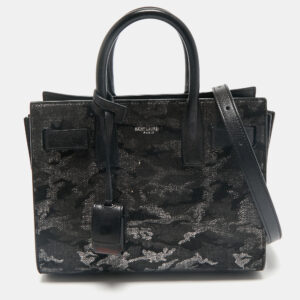 saint laurent black camo suede and leather nano classic sac de jour tote