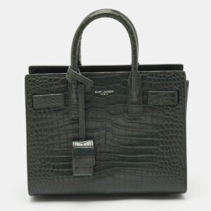 Saint Laurent Dark Green Croc Embossed Leather Nano Classic Sac De Jour Tote