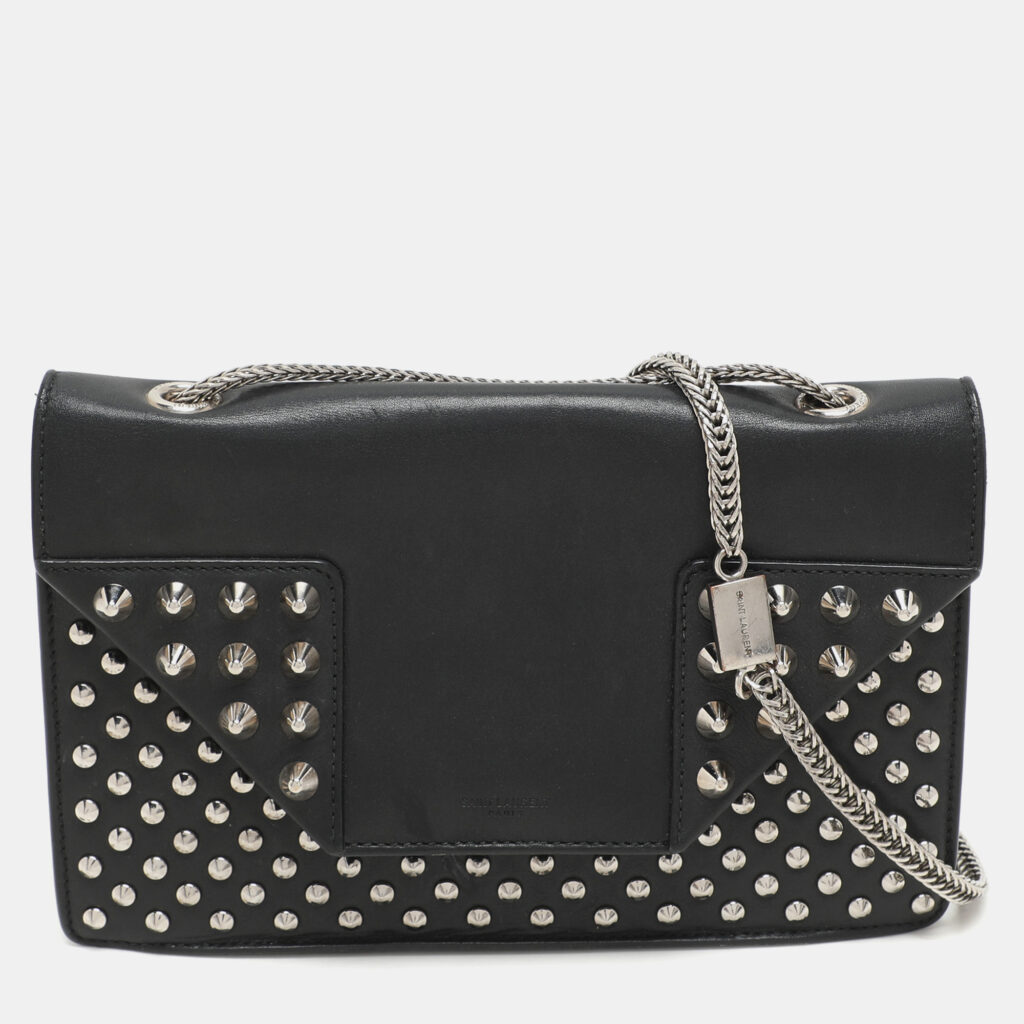 luxury-women-saint-laurent-paris-used-handbags-p1163305-011 Saint Laurent Black Leather Betty Studded Flap Shoulder Bag