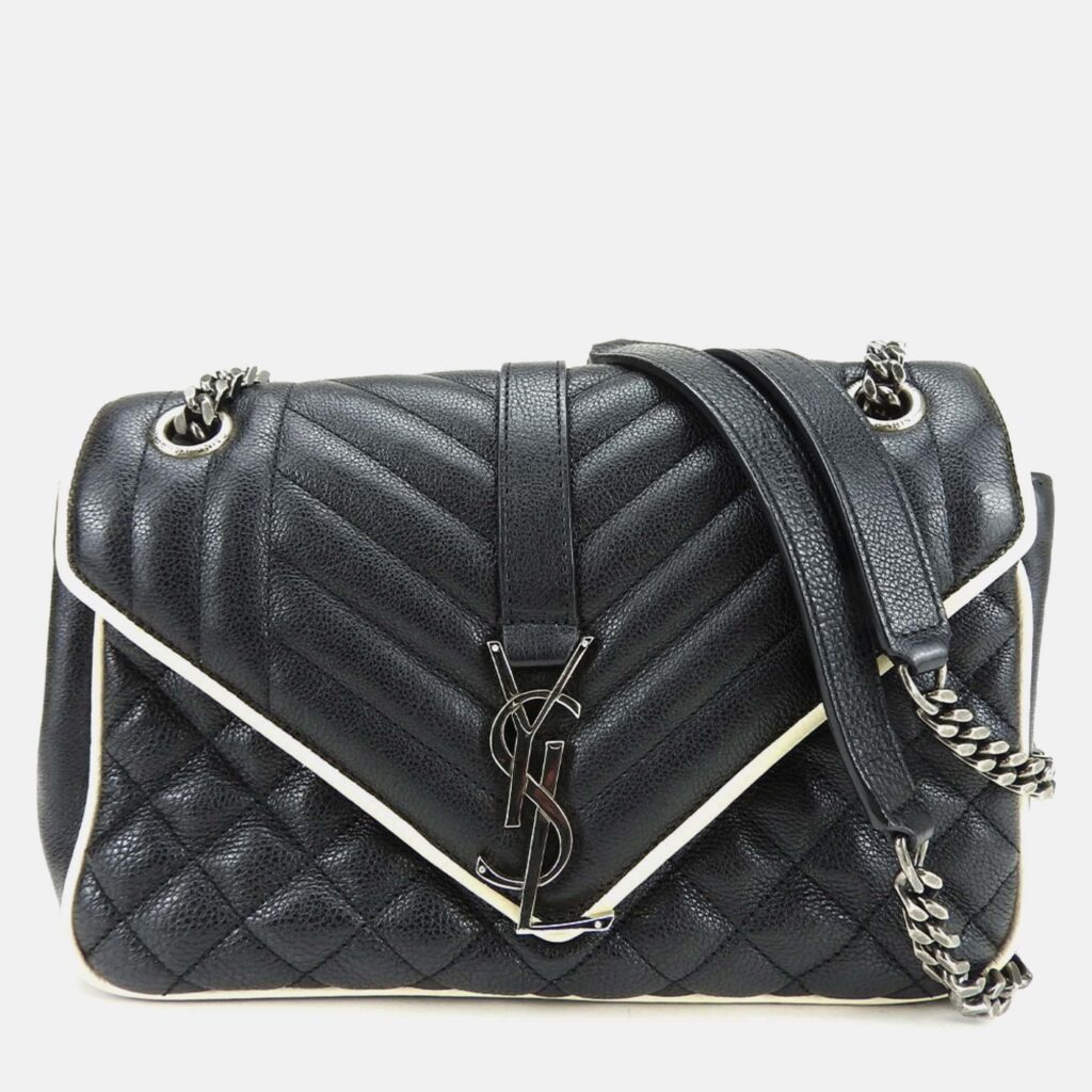 luxury-women-saint-laurent-paris-used-handbags-p981172-012 Saint Laurent Paris Black Leather Medium Monogram Triquilt Matelassé Envelope Bag