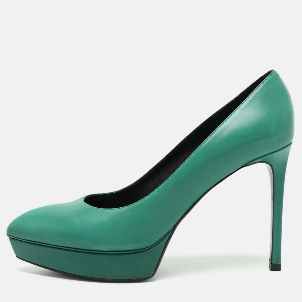 luxury-women-saint-laurent-paris-used-shoes-p1038520-001 Saint Laurent Green Leather Anja Pumps Size 38.5