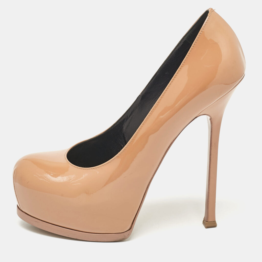 luxury-women-saint-laurent-paris-used-shoes-p1039126-001 Saint Laurent Beige Patent Leather Tribtoo Pumps Size 40