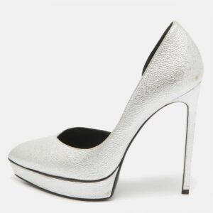 Saint Laurent Silver Leather Janis D'orsay Pumps Size 39