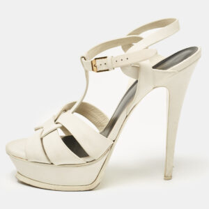 Saint Laurent White Leather Tribute Platform Sandals Size 40