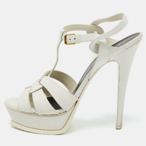 Saint Laurent White Leather Tribute Platform Sandals Size 40