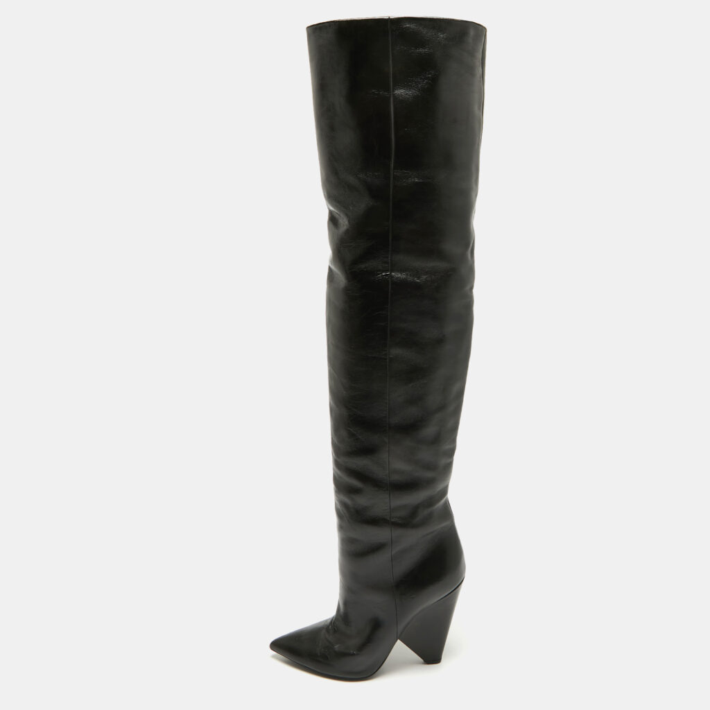 luxury-women-saint-laurent-paris-used-shoes-p1086267-001 Saint Laurent Black Leather Over The Knee Boots Size 39