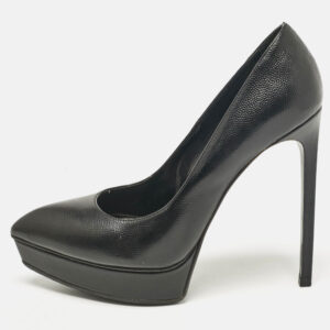 Saint Laurent Black Leather Janis Pointed Toe Platform Pumps Size 37.5
