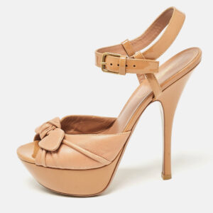 Saint Laurent Brown Patent Leather Ankle Strap Sandals Size 38.5