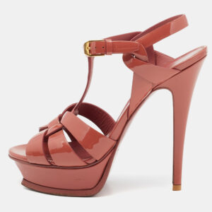 Saint Laurent Pink Patent Leather Tribute  Sandals Size 37.5