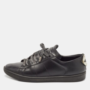 Saint Laurent Black Leather Ayers Signature Court Lips Sneakers Size 37