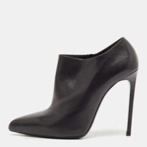 saint laurent black leather pointed toe ankle length boots size 40