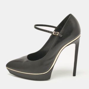 Saint Laurent Black Patent Leather Pointed Toe Ankle Strap Platform Pumps Size 40.5