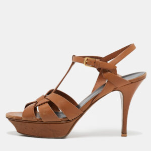 Saint Laurent Brown Leather Tribute Sandals Size 41