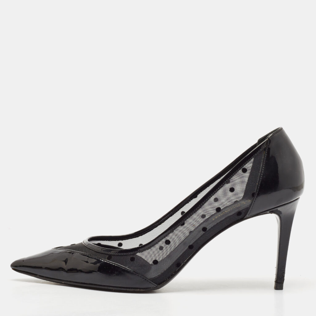 Saint Laurent Black Mesh and Leather Pointed Toe Pumps Size 39