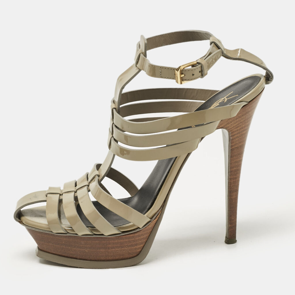 luxury-women-saint-laurent-paris-used-shoes-p1116496-003 Saint Laurent Green Patent Leather Ankle Strap Sandals Size 39.5