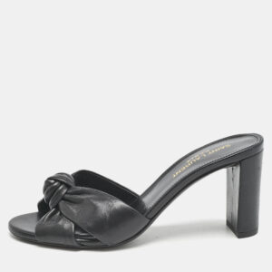 Saint Laurent Black Leather Bianca Slide Sandals Size 36