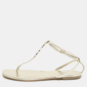 saint laurent gold leather cassandra thong flat sandals size 39
