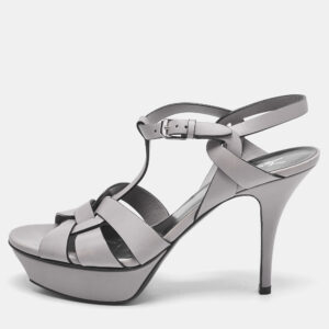 Saint Laurent Grey Leather Platform Sandals Size 39