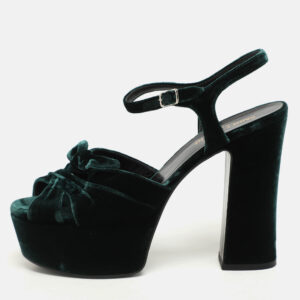 Saint Laurent Green Velvet Candy Bow Platform Sandals Size 39