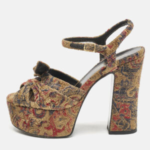 Saint Laurent Multicolor Brocade Fabric Candy Bow Platform Sandals Size 36