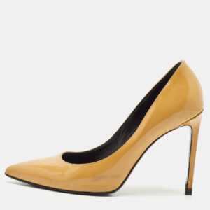 Saint Laurent Beige Patent Leather Anja Pointed Toe Pumps Size 37