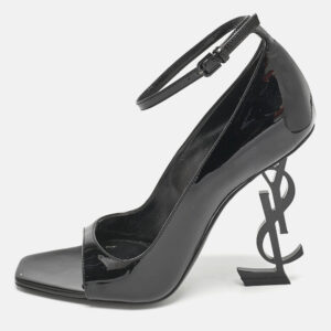 saint laurent black patent leather opyum peep toe pumps size 36