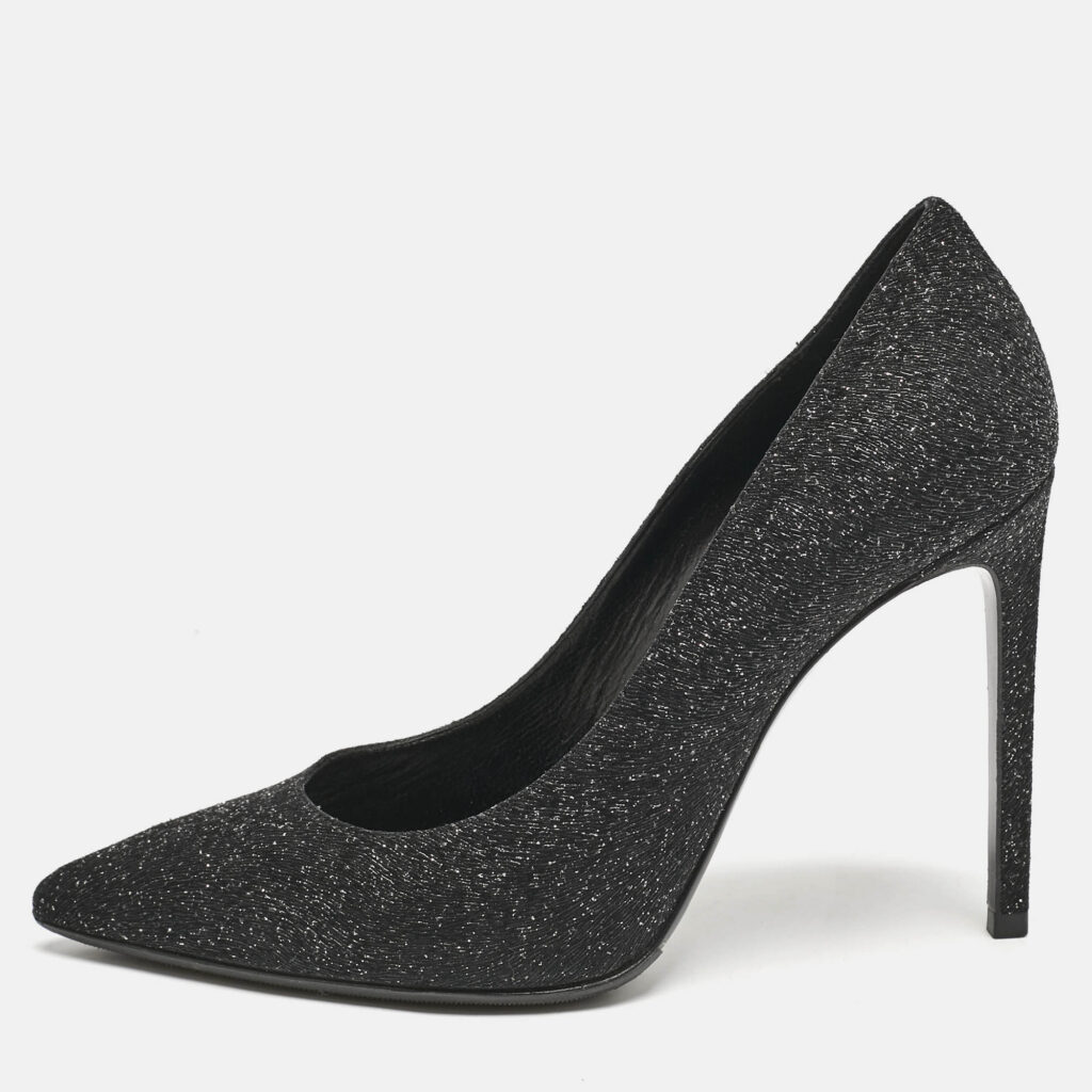 luxury-women-saint-laurent-paris-used-shoes-p1149346-010.jpg Saint Laurent Black Glitter and Textured Leather Pointed Toe Pumps Size 38