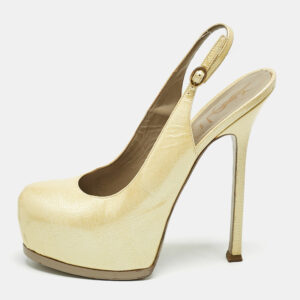 Saint Laurent Cream Leather Tribtoo Slingback Pumps Size 38.5