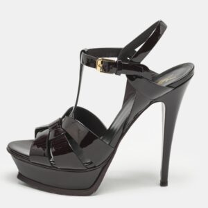 Saint Laurent Burgundy Patent Leather Tribute Sandals Size 39