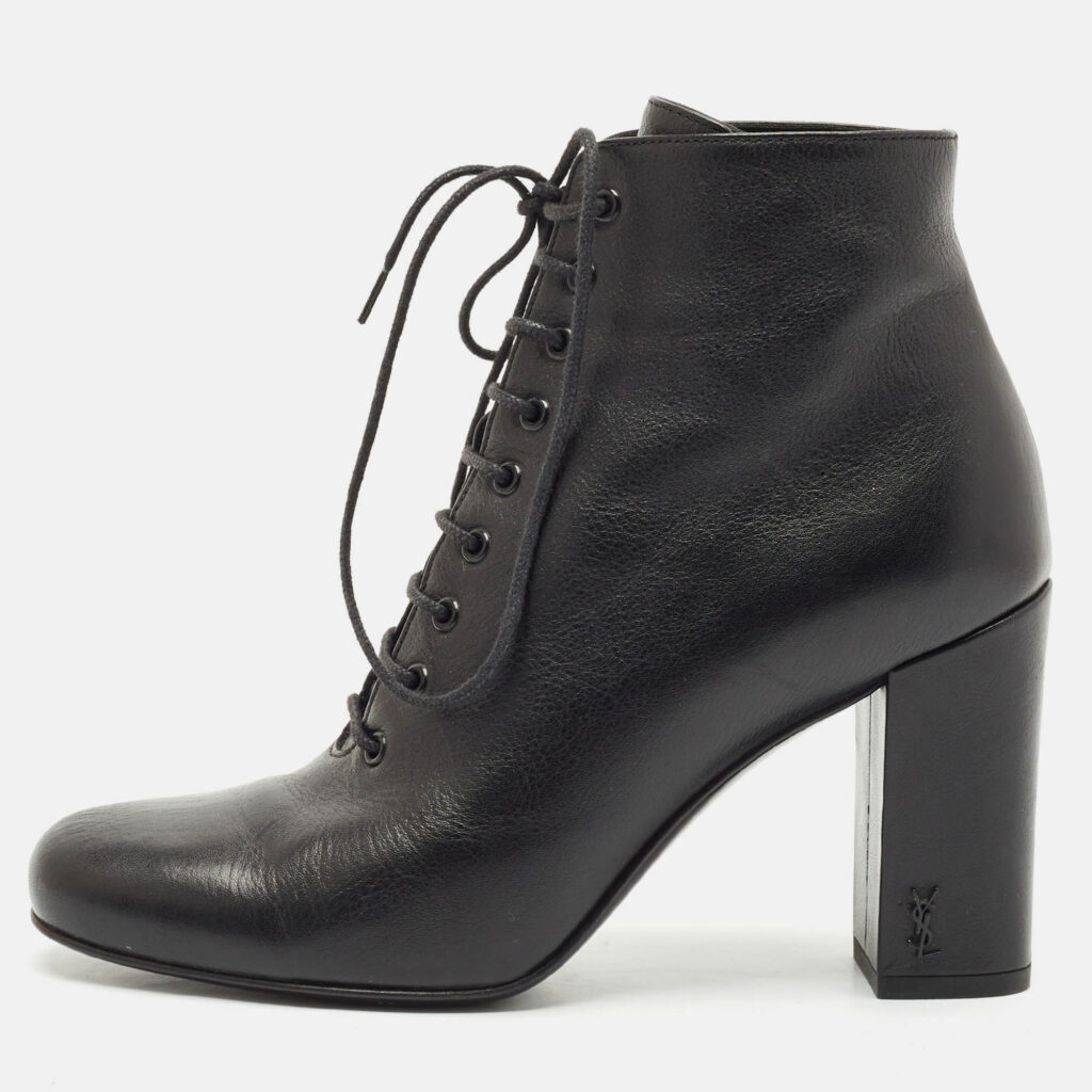 Saint Laurent Black Leather Ankle Length Boots Size 36