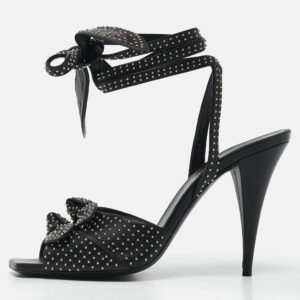 saint laurent black leather pearls embellished ankle wrap sandals size 40
