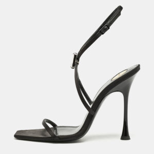Saint Laurent Black Satin Harlow Crystals Ankle Strap Sandals Size 39