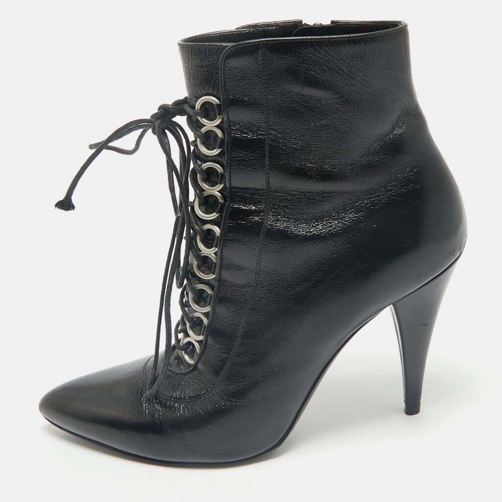 luxury-women-saint-laurent-paris-used-shoes-p1167824-002 Saint Laurent Black Leather Fetish Ankle Booties Size 37.5